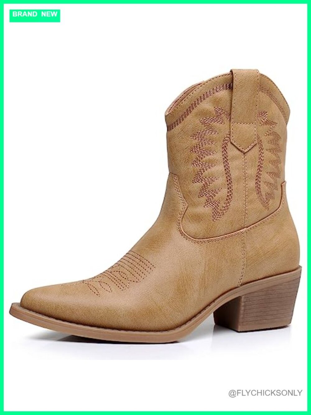 Western Cowgirl Boots Pointed Toe Mid Calf Faux Leather